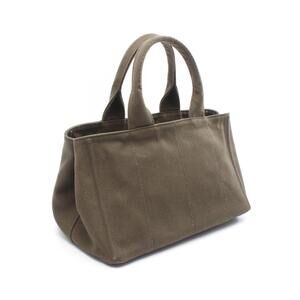 Prada Bag Green Tote Khaki Canvas CANAPA